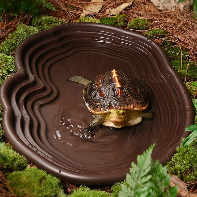 Flushbay Extra Large Reptile Bathing Pool Reptile Feeding Dish Water Bowl with Ramp Aquarium Ornament for Gecko, Snake, Turtle, Bearded Dragon, Lizard Bath(Black) - Image 4
